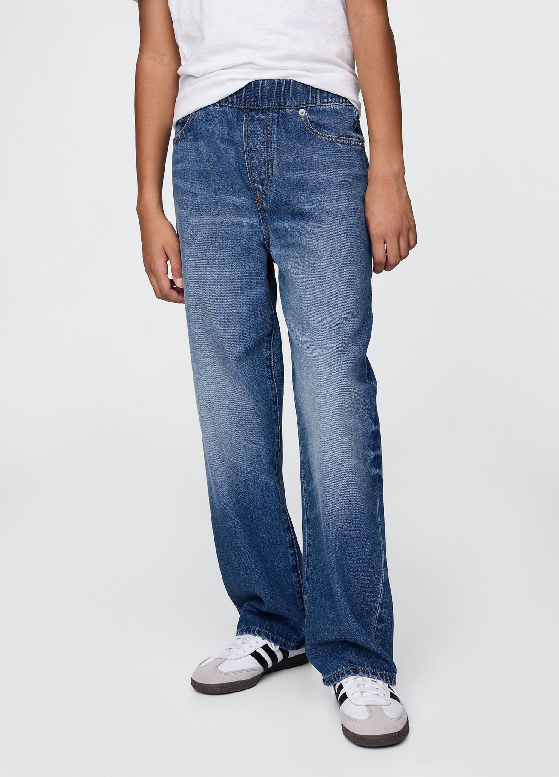 Wide Blue Denim Jeans with Elastic Waist