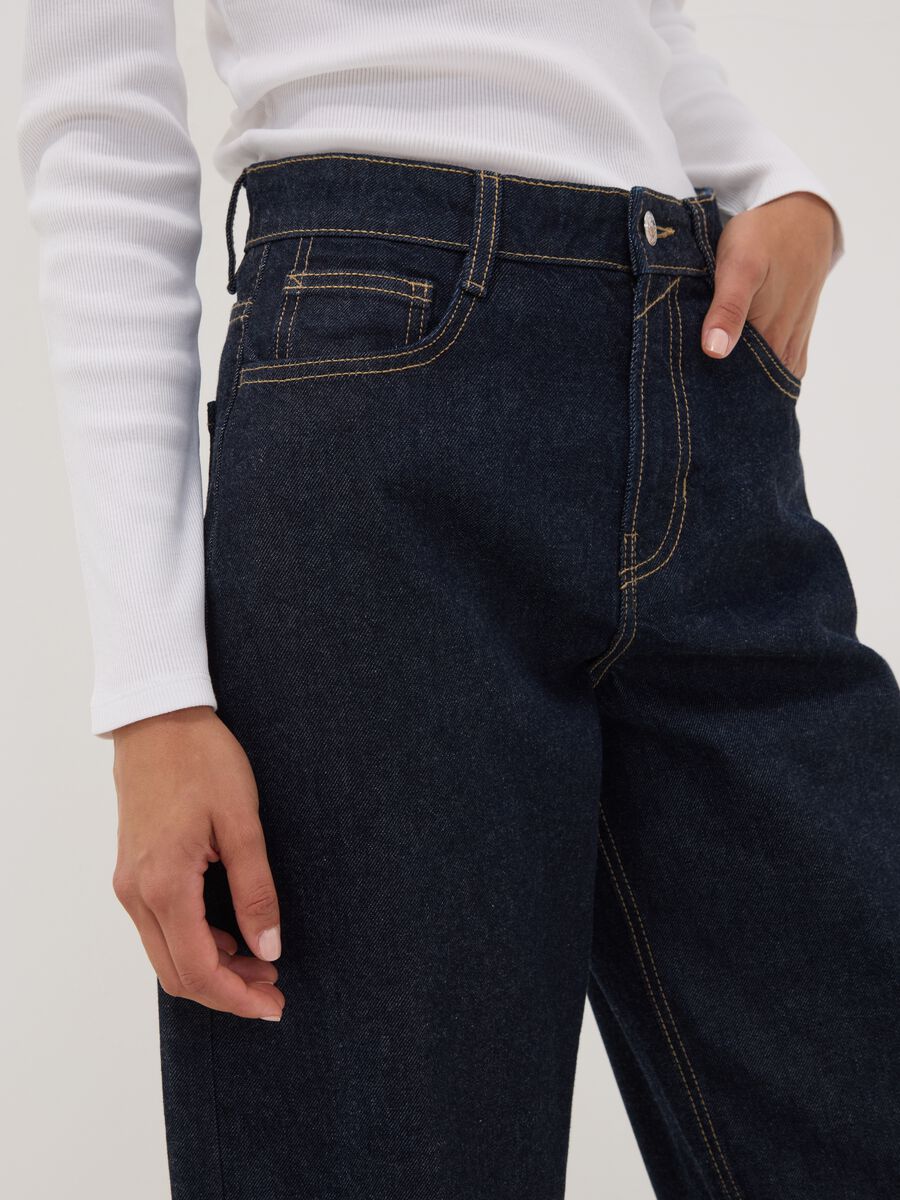 Dark wash pure cotton denim barrel-fit jeans_3