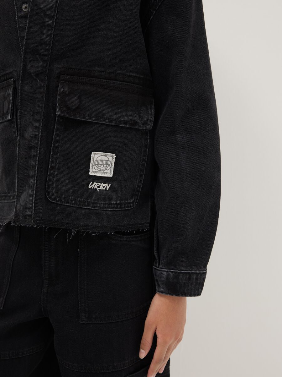 Giacca in puro cotone nero da ragazza regular fit_2