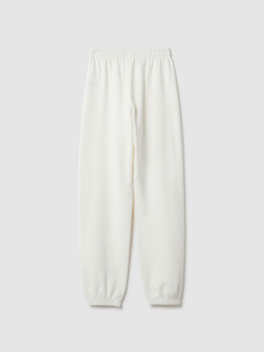 Girls' White Pure Cotton Jogger Trousers Regular Fit_1