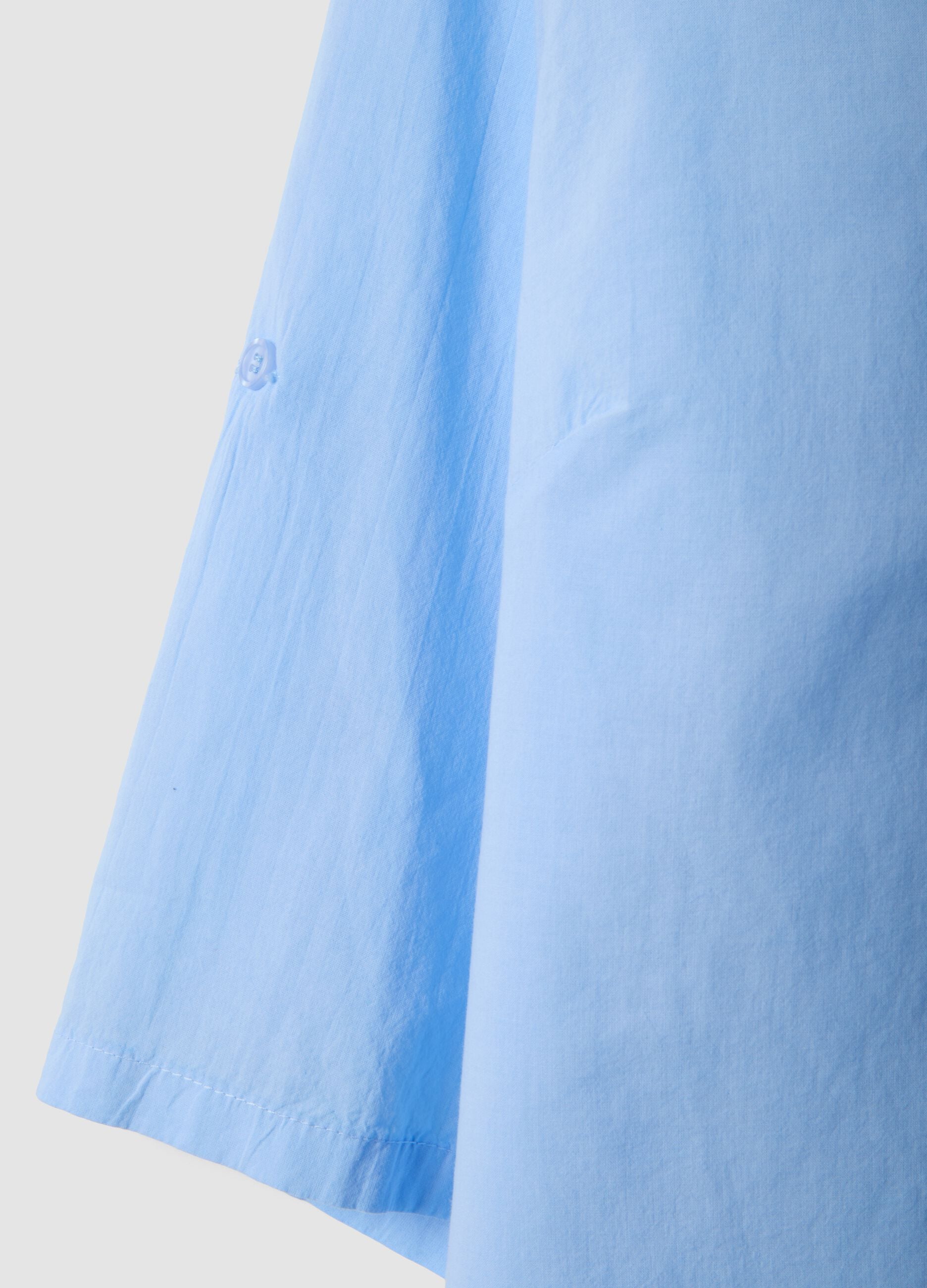 Sky-blue pure cotton shirt with eyelet embroidery, regular fit