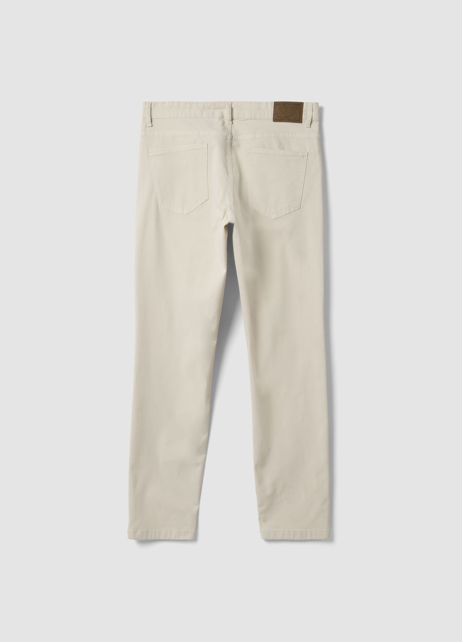 Beige slim-fit stretch cotton twill trousers