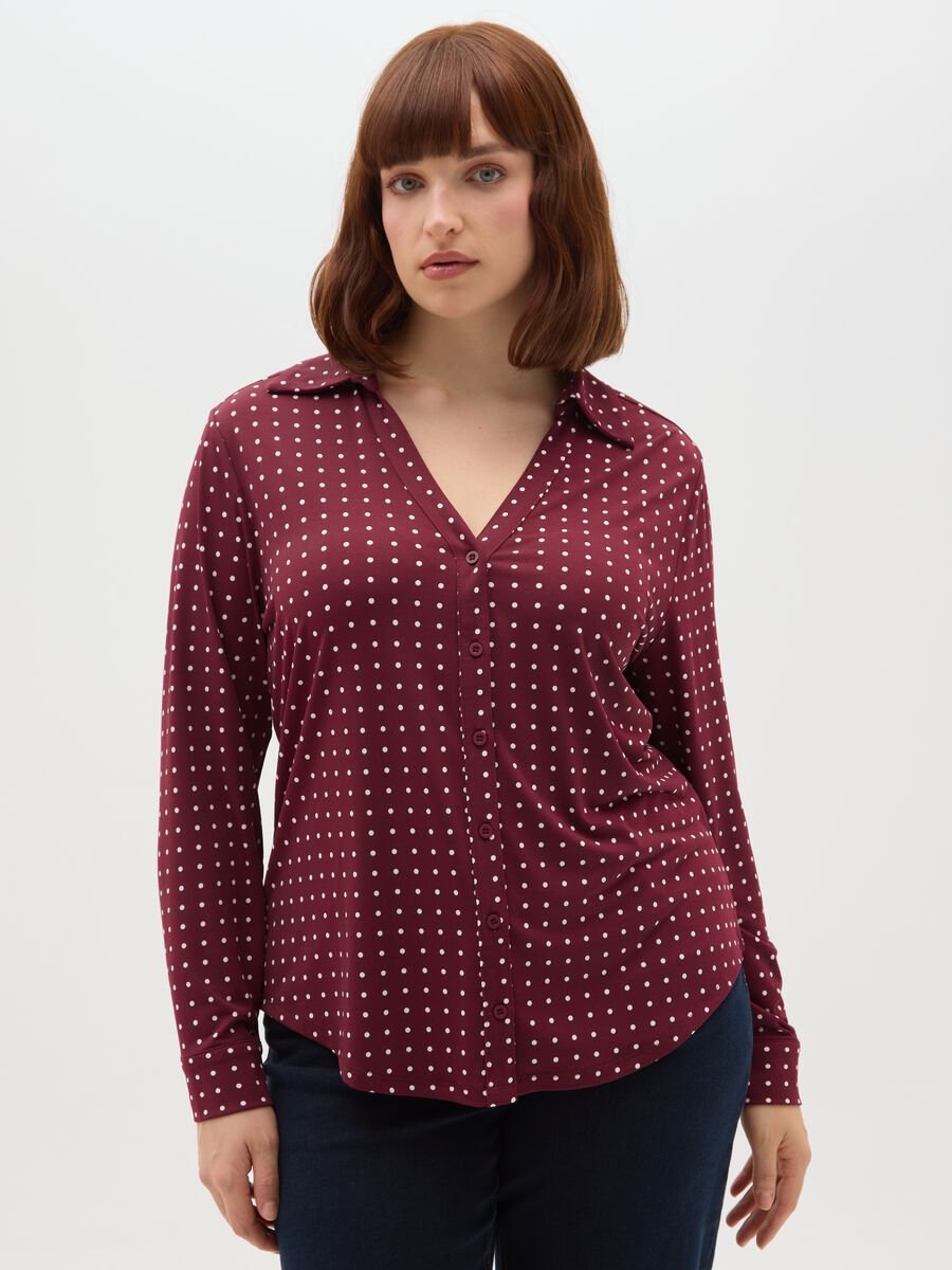 T-shirt a maniche lunghe bordeaux con colletto_0