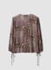Purple patterned blouse with ruffles and tie neck_1