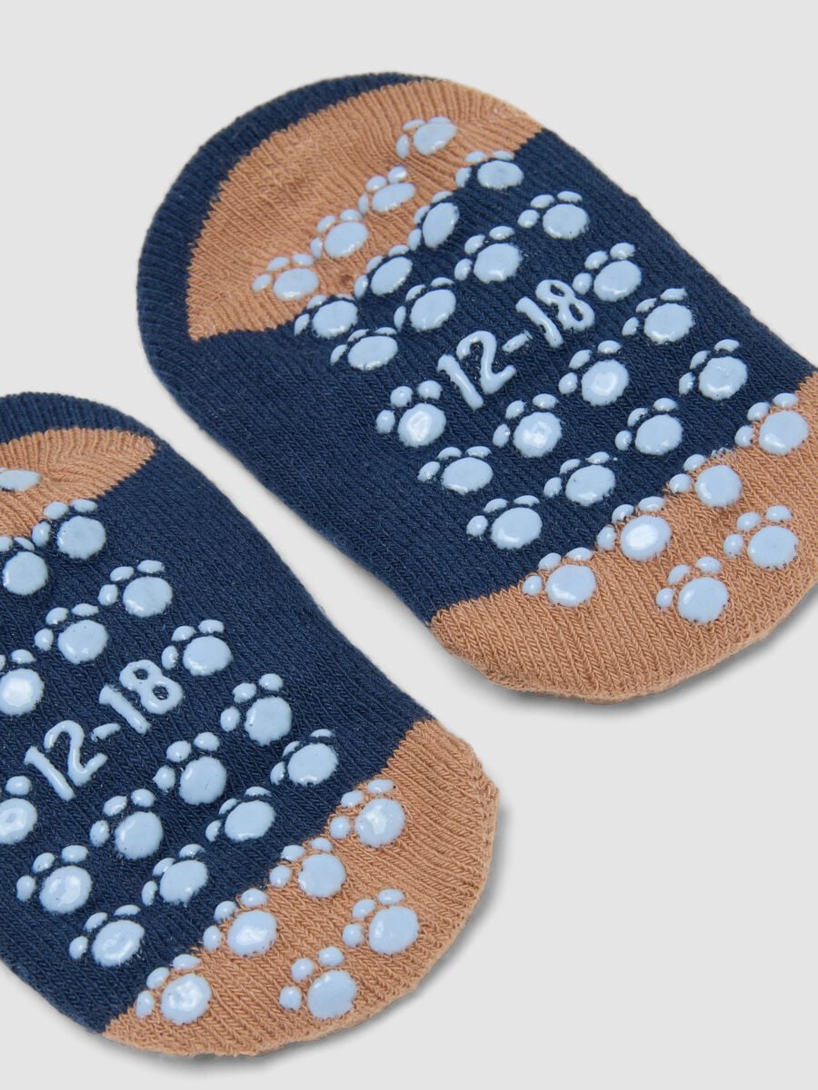 Calze antiscivolo blu in cotone organico elasticizzato con cagnolino_1