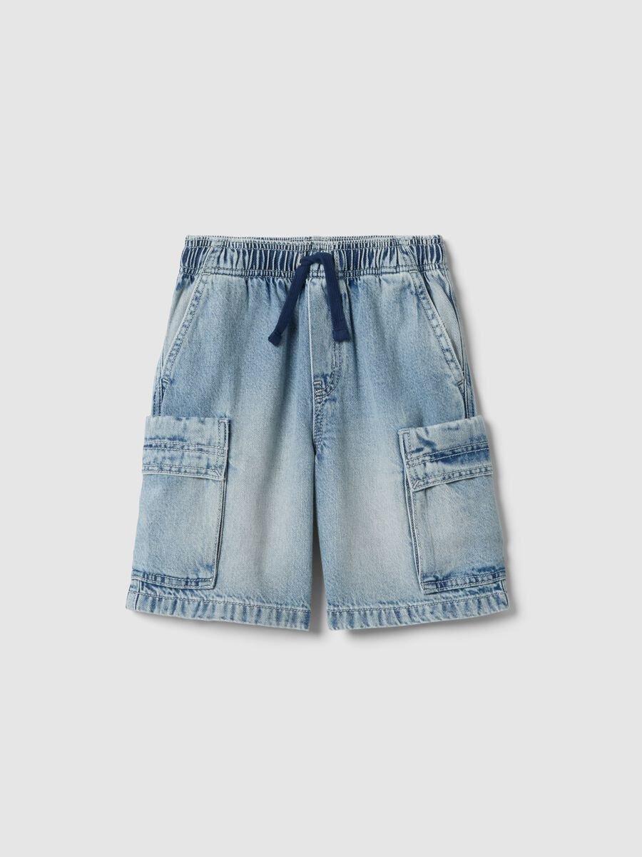Shorts in puro cotone azzurro baggy per bambino_0