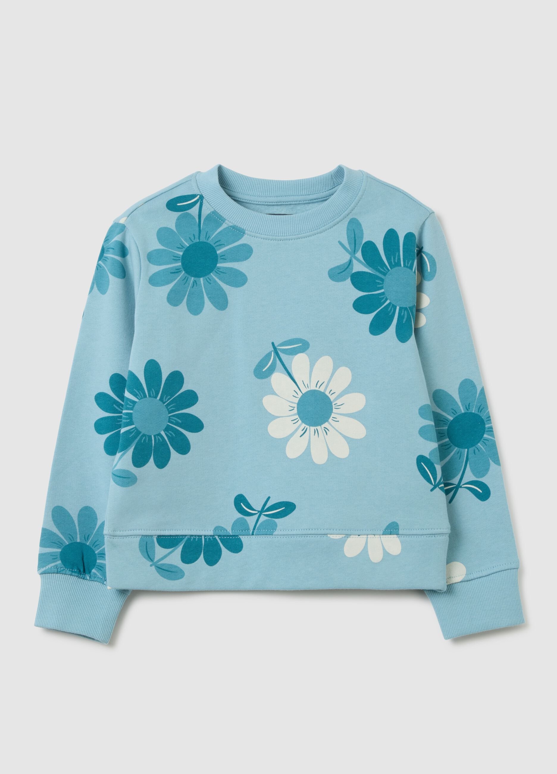 Girls' regular fit pink pure cotton sweatshirt with floral print