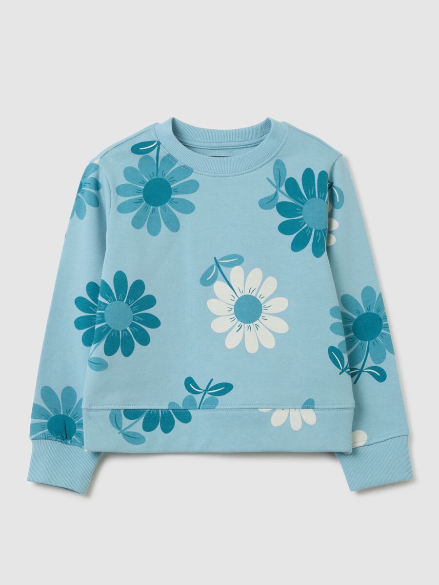 Girls' regular fit pink pure cotton sweatshirt with floral print_0