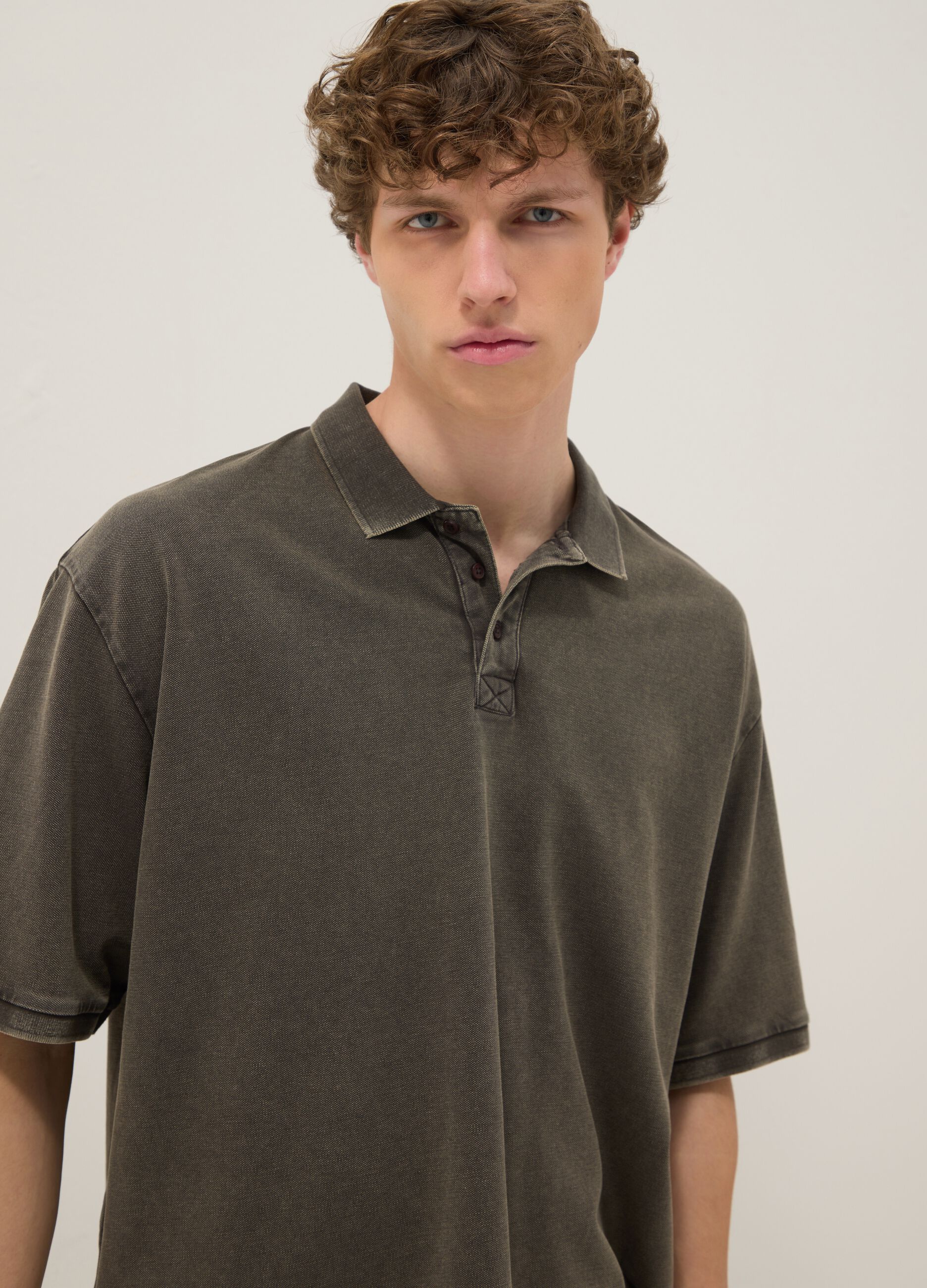 Men's Short Sleeve Green Polo Shirt Regular Fit in Pure Cotton