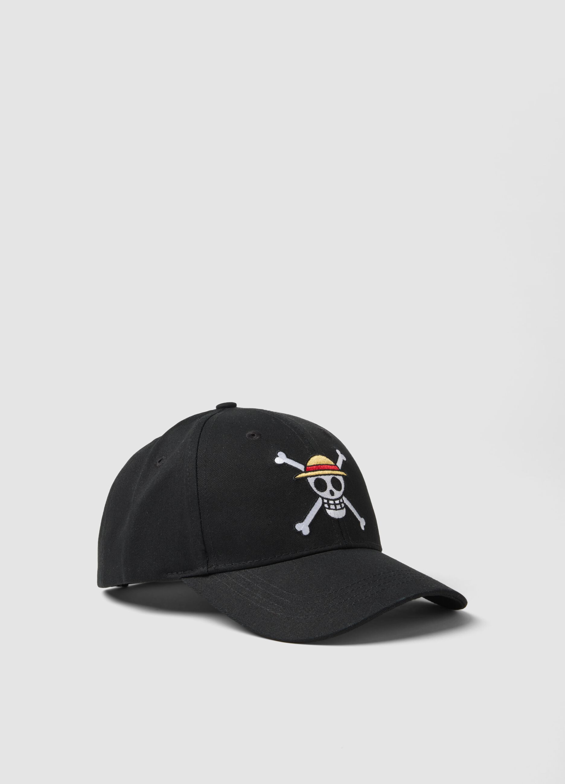 Black pure cotton baseball cap with One Piece embroidery