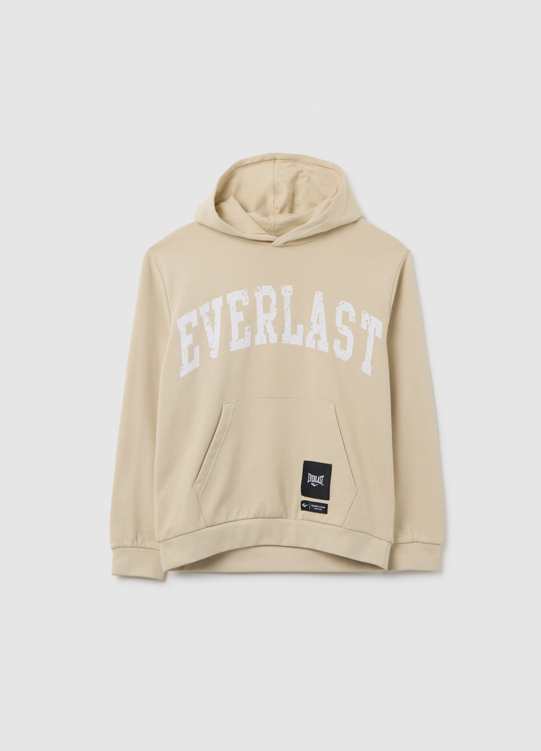 Beige cotton blend hoodie for boys