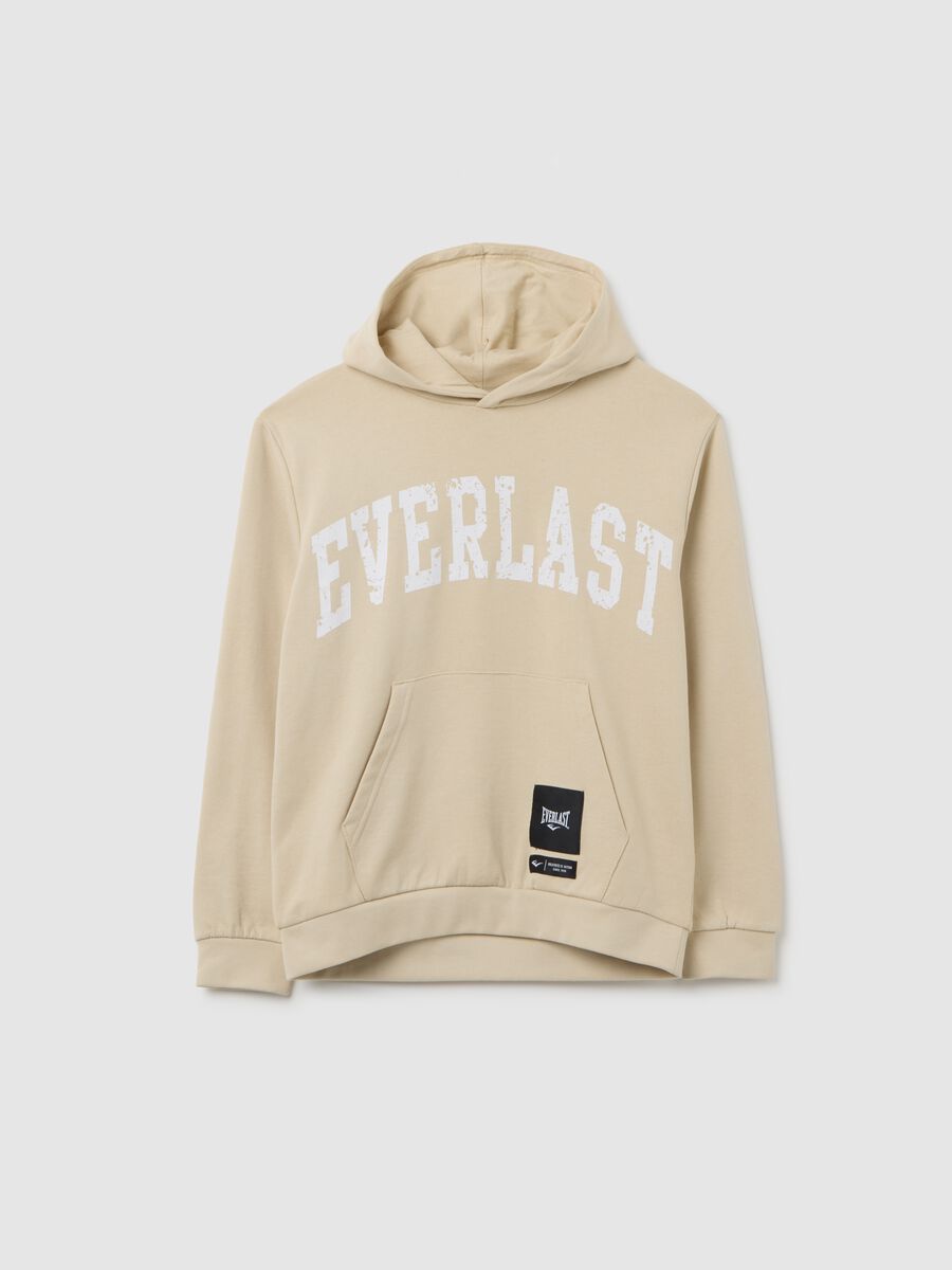 Beige cotton blend hoodie for boys_0