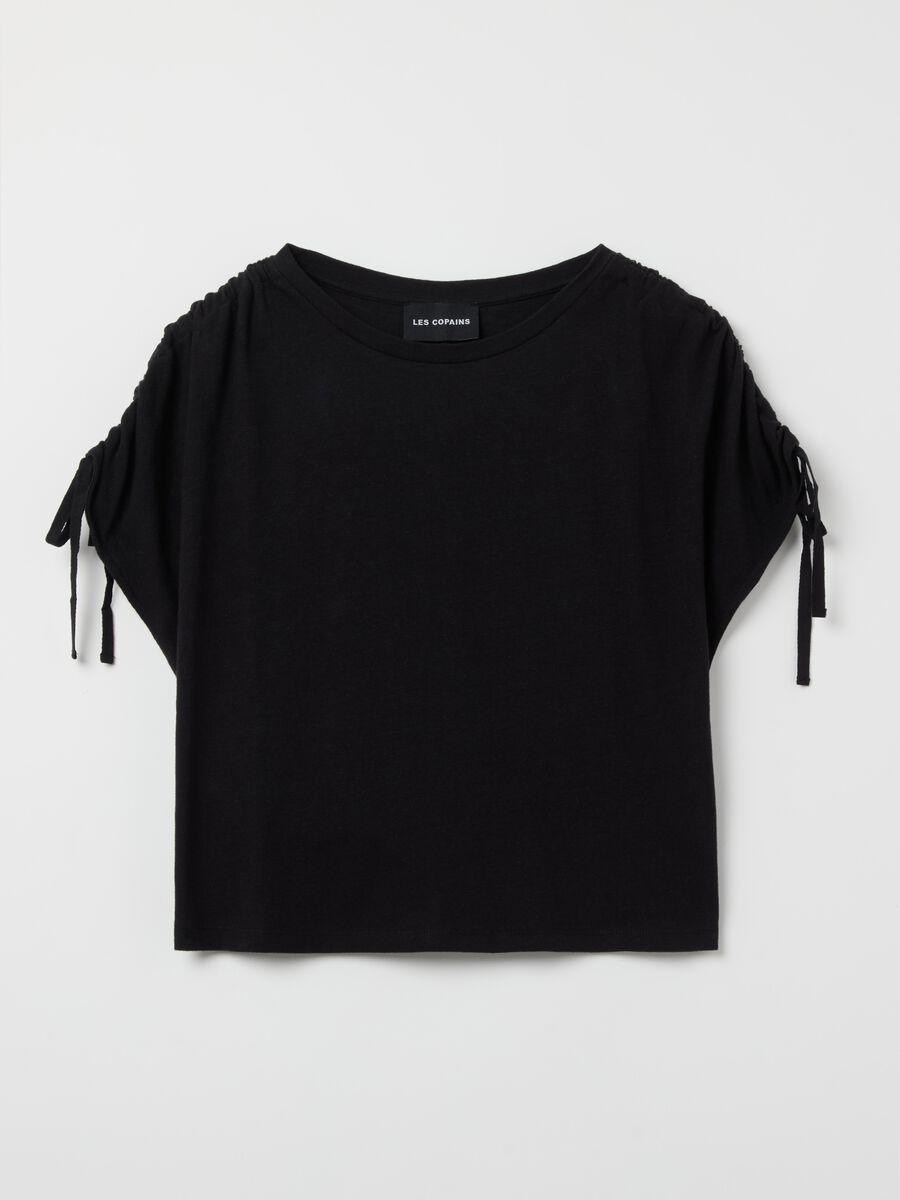 T-shirt with gathered sleeves_4