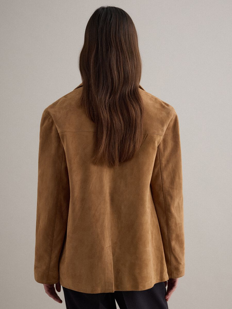 Blazer in vera pelle marrone regular fit con bottoni_2