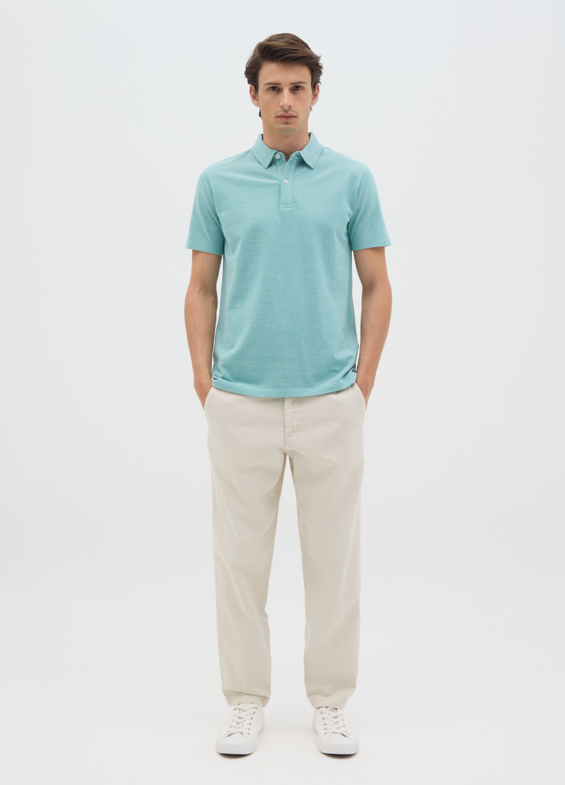 Polo da uomo in puro cotone azzurro regular fit