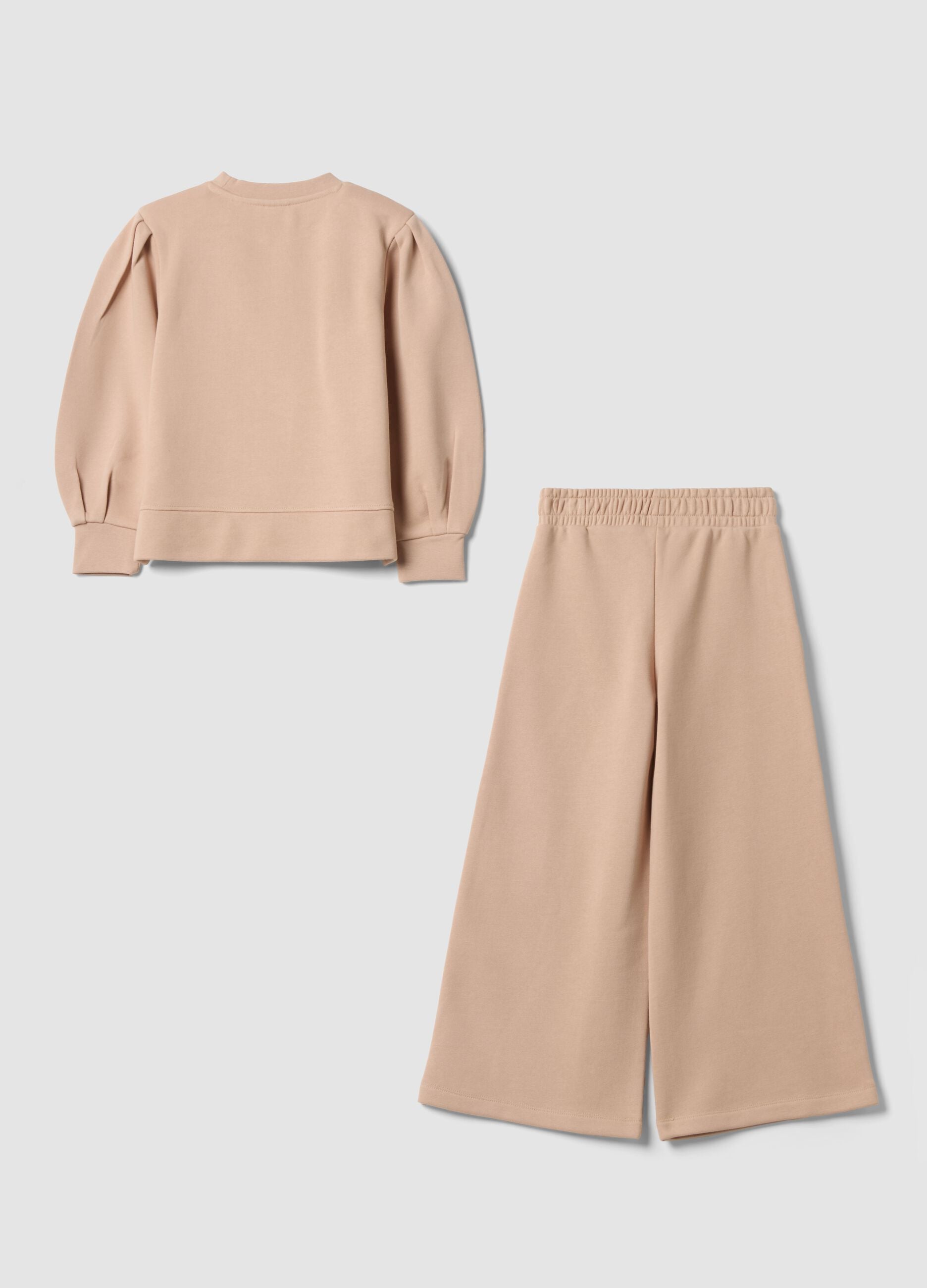 Tuta beige in misto cotone con girocollo e stampa Minnie per bambina