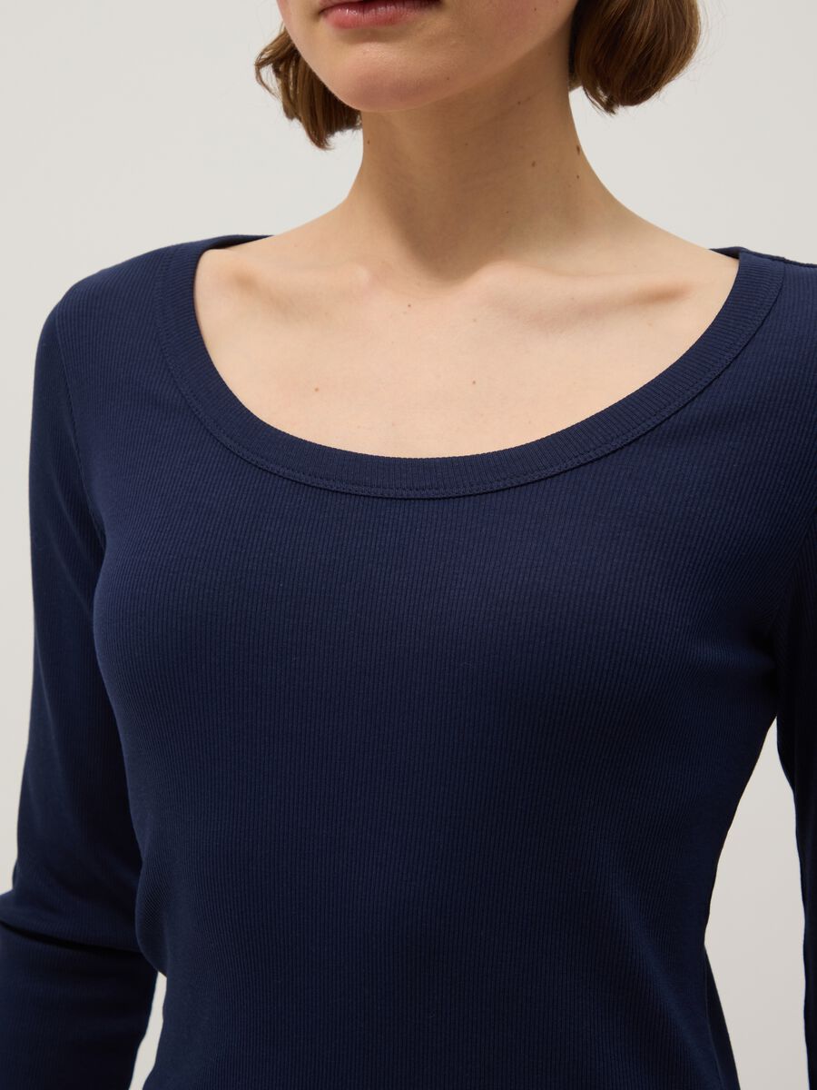 Blue long sleeve pure cotton t-shirt regular fit_3