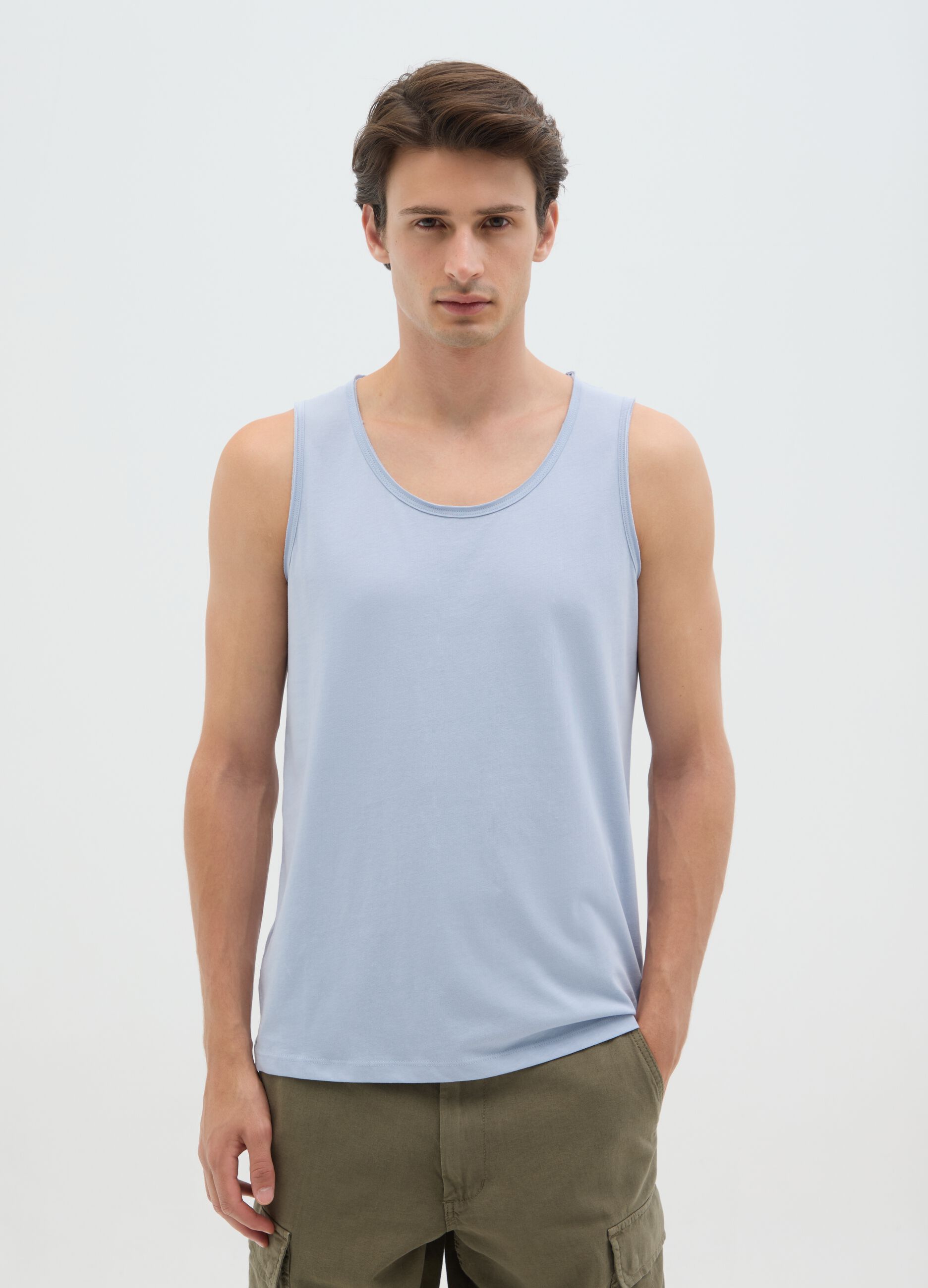 Canotta da uomo in puro cotone azzurro regular fit