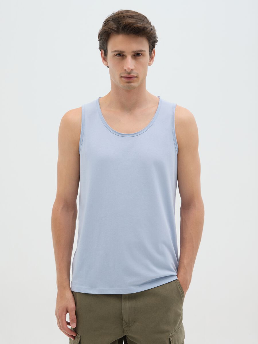 Men's light blue pure cotton regular fit tank top_0