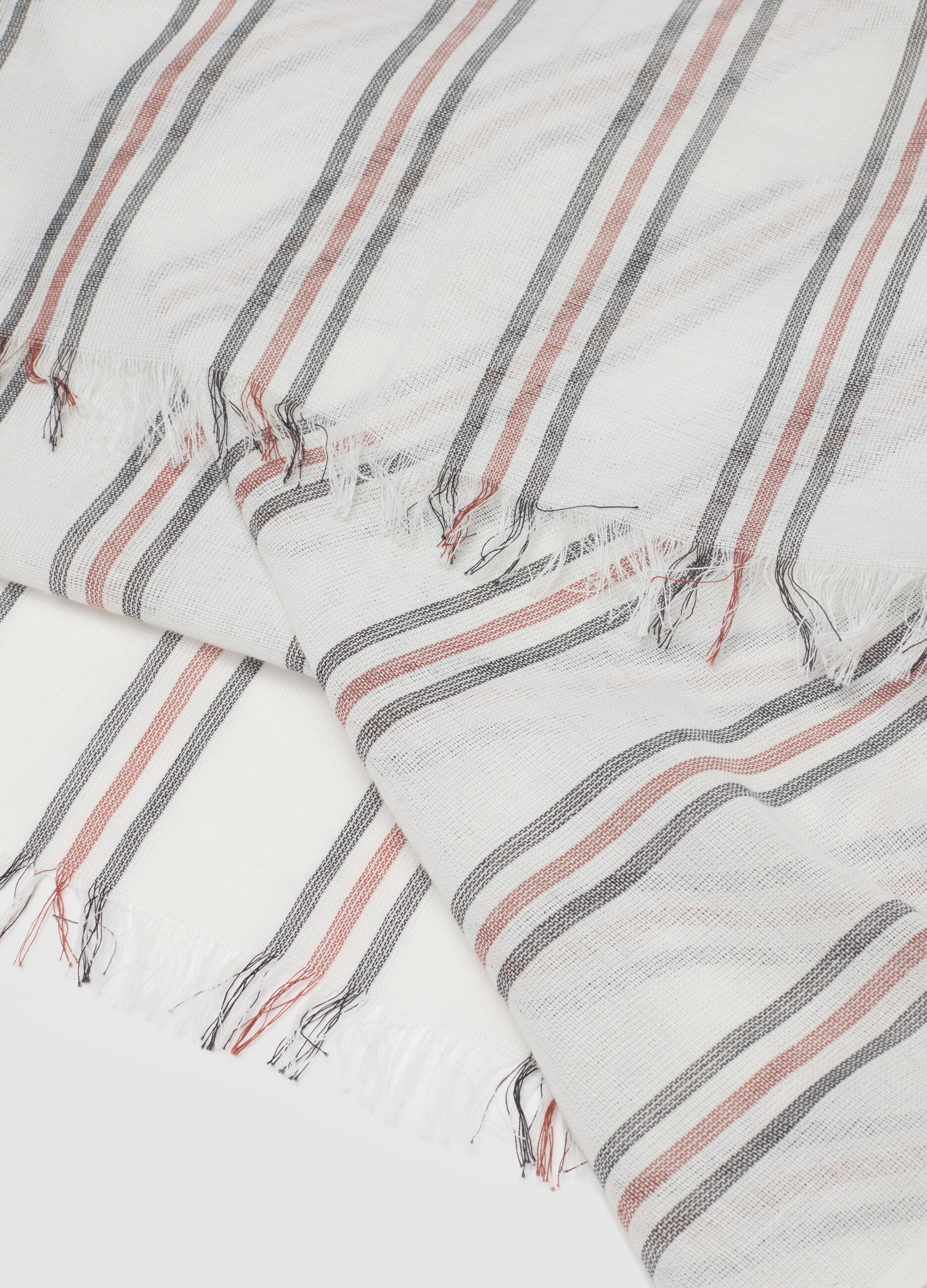 White pure cotton scarf with multicolour stripes