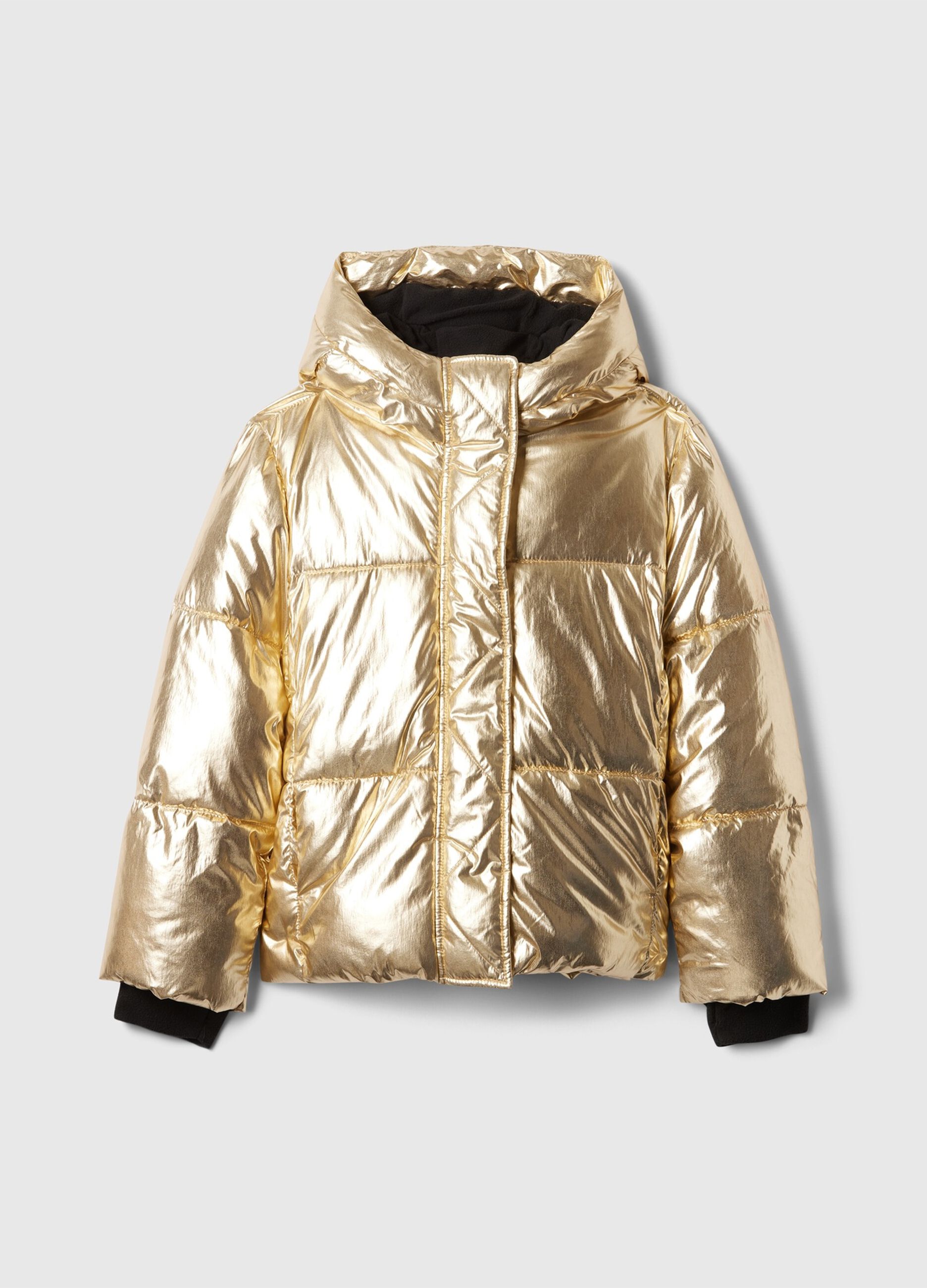 Metallic-effect quilted down jacket