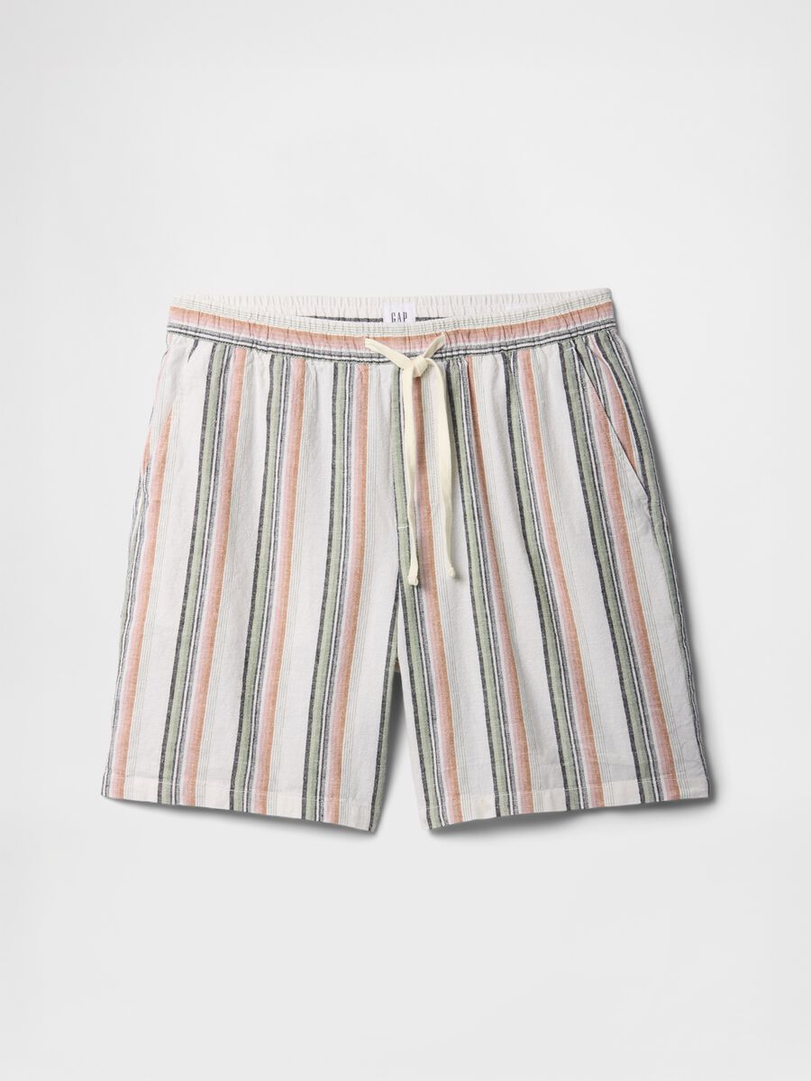 Multicolour Striped Cotton and Linen Blend Shorts_3