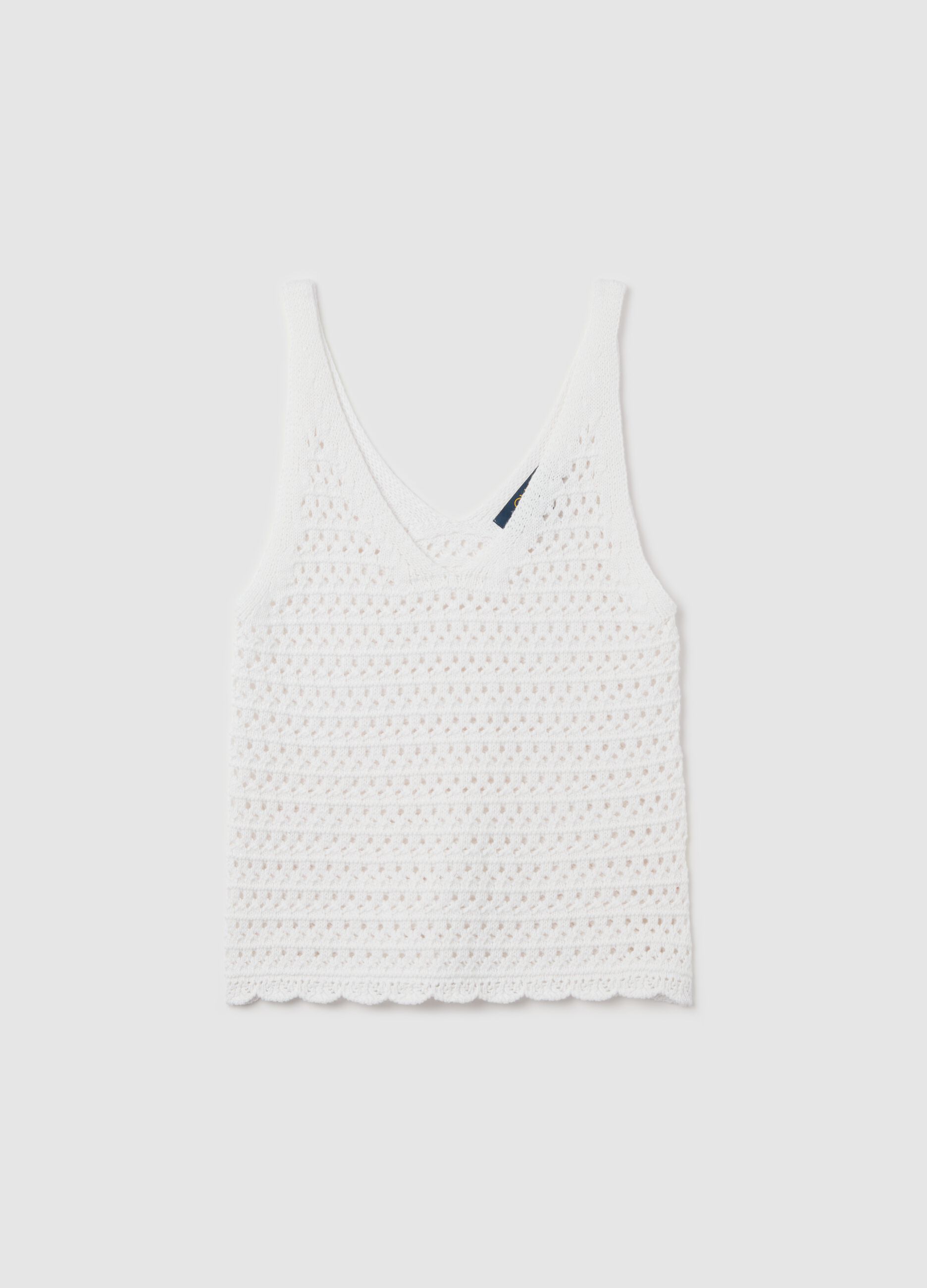 Tank top crochet con scollo a V bianco