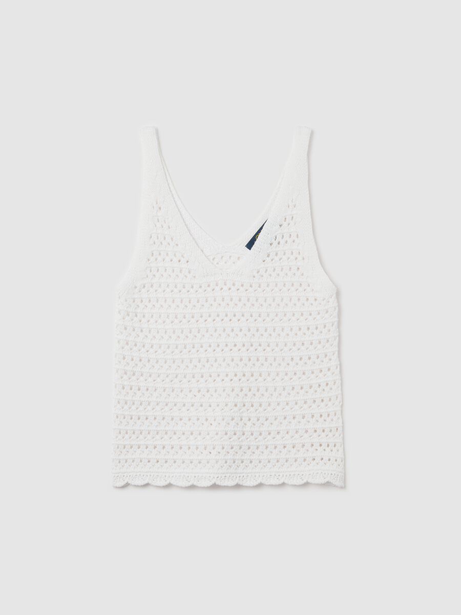 White crochet tank top with V neck_4