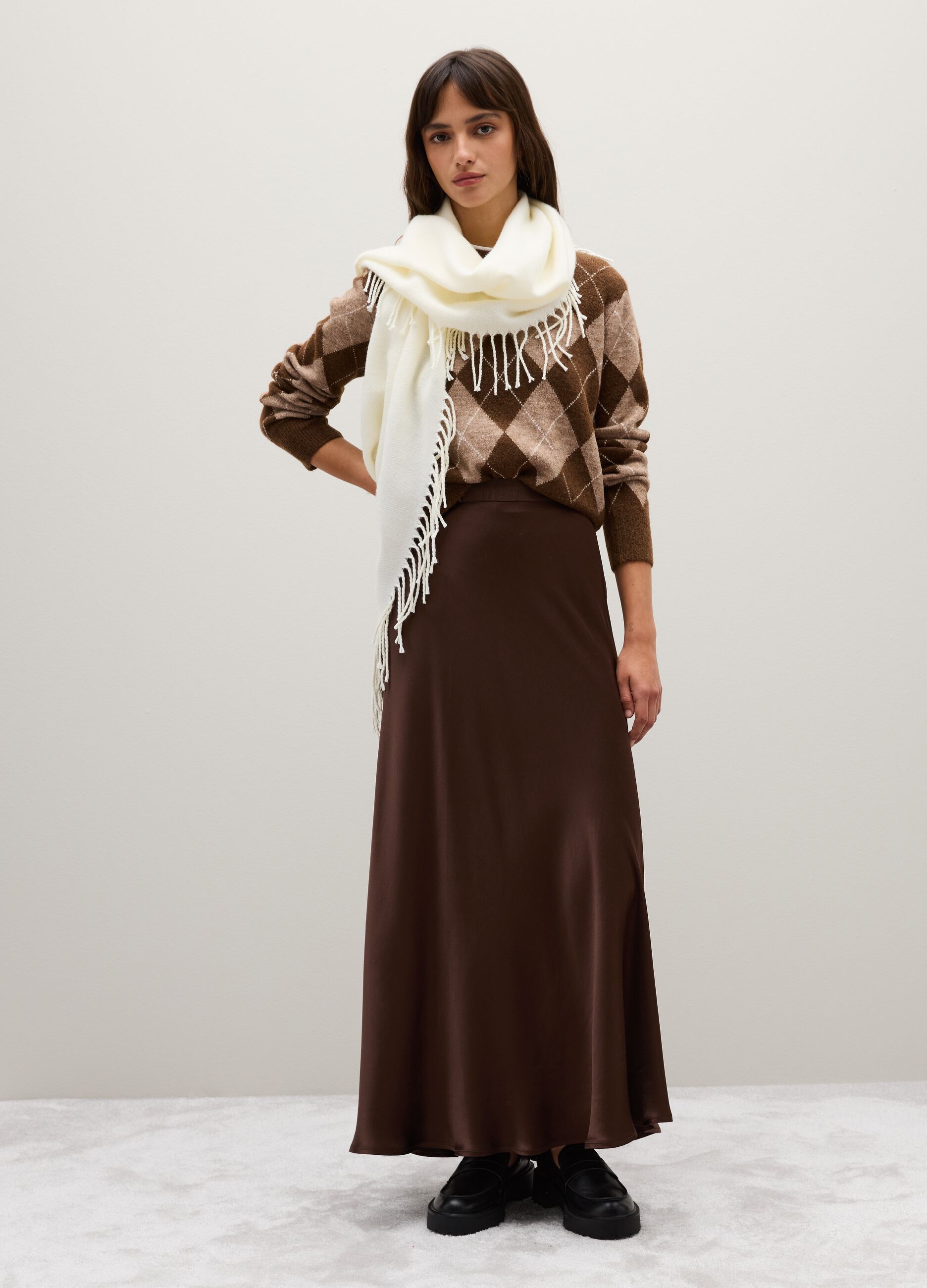 Brown Viscose Long Skirt