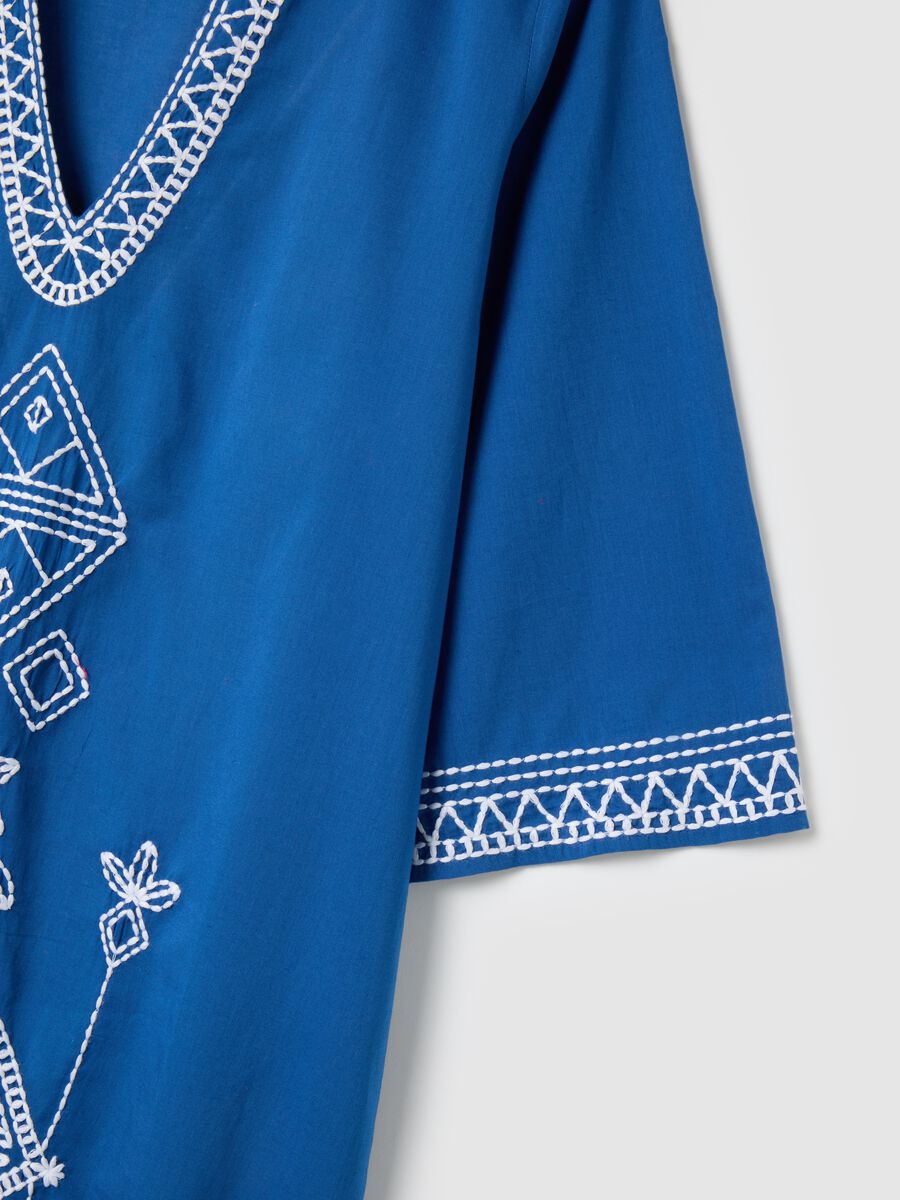 Abito kaftano da donna in puro cotone blu_5