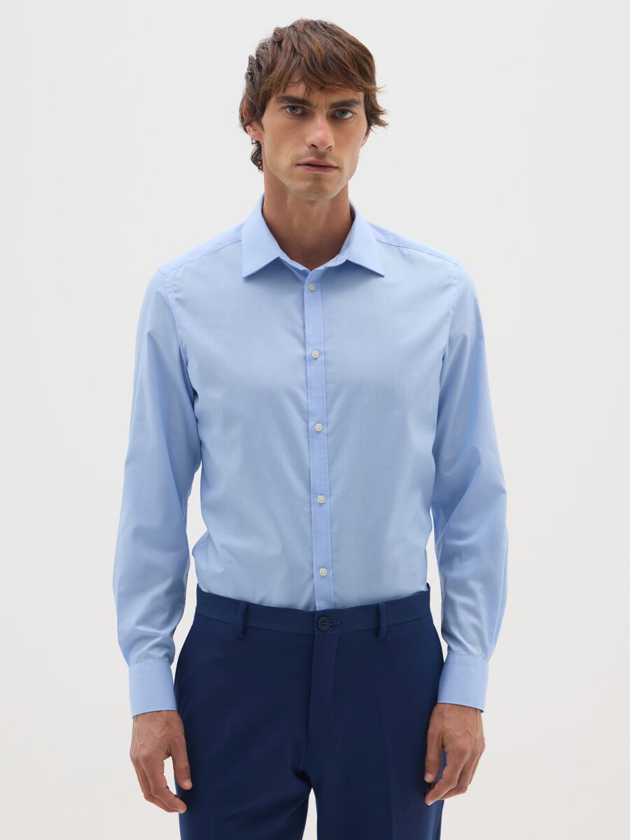 Slim Blue Cotton Blend Shirt_0
