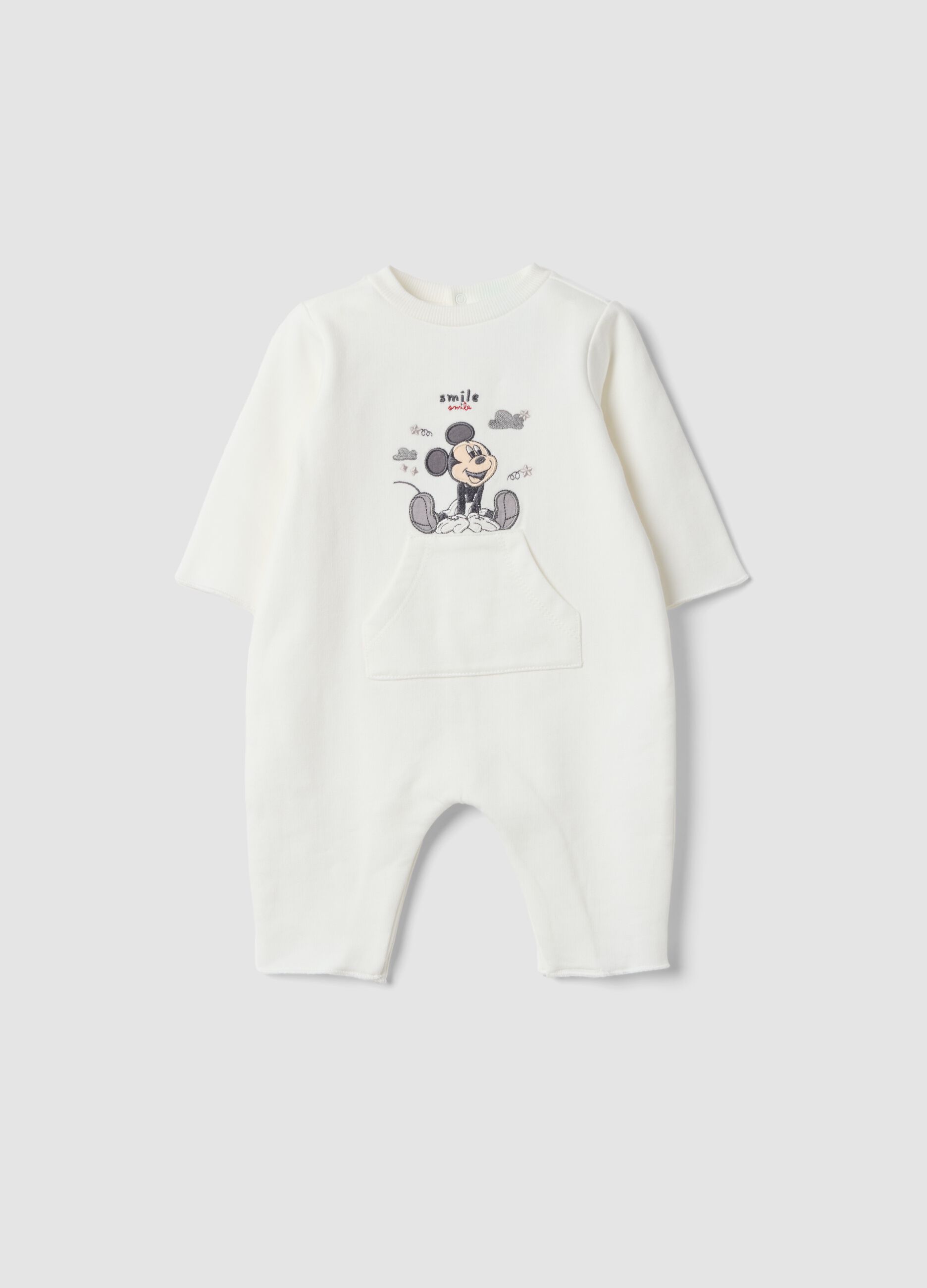 Tutina bianca in puro cotone organico con stampa Mickey