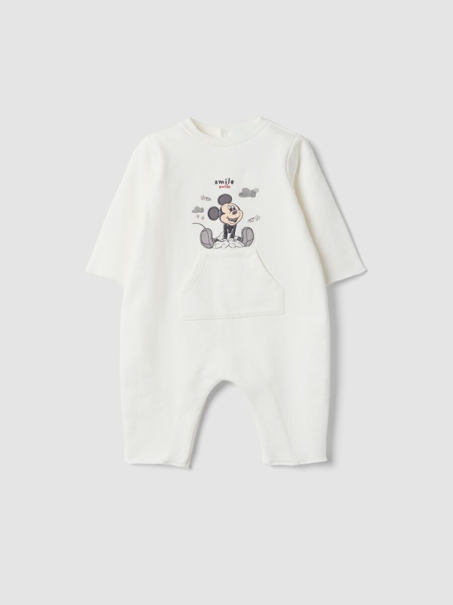 Tutina bianca in puro cotone organico con stampa Mickey_0