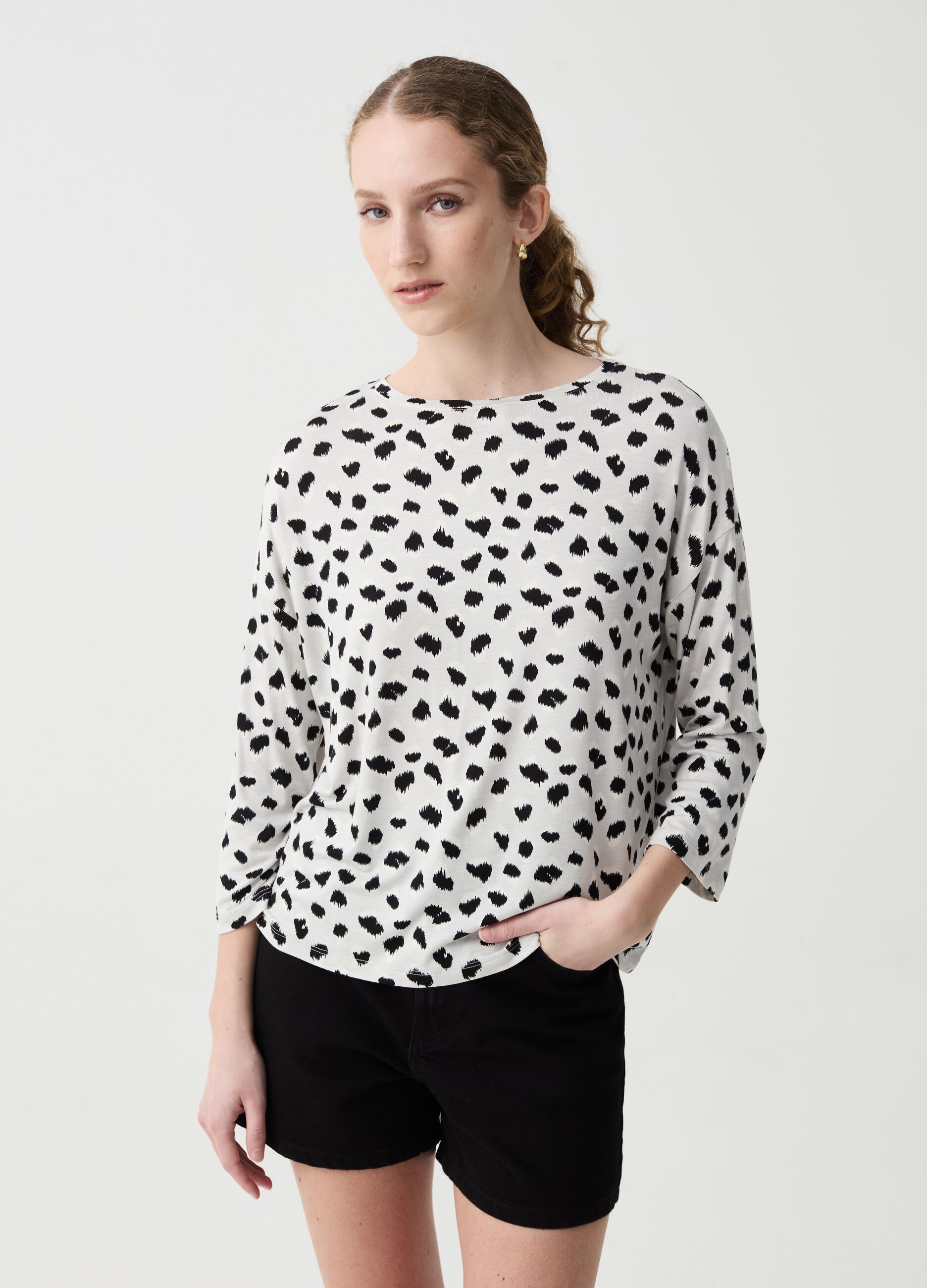 Viscose T-shirt with spotted print