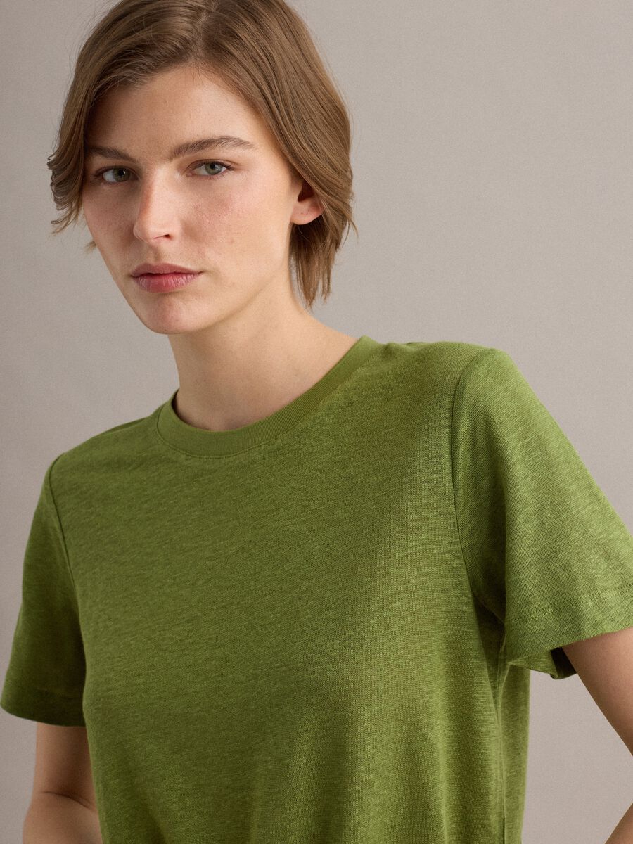 Green pure linen short-sleeve T-shirt, regular fit_0