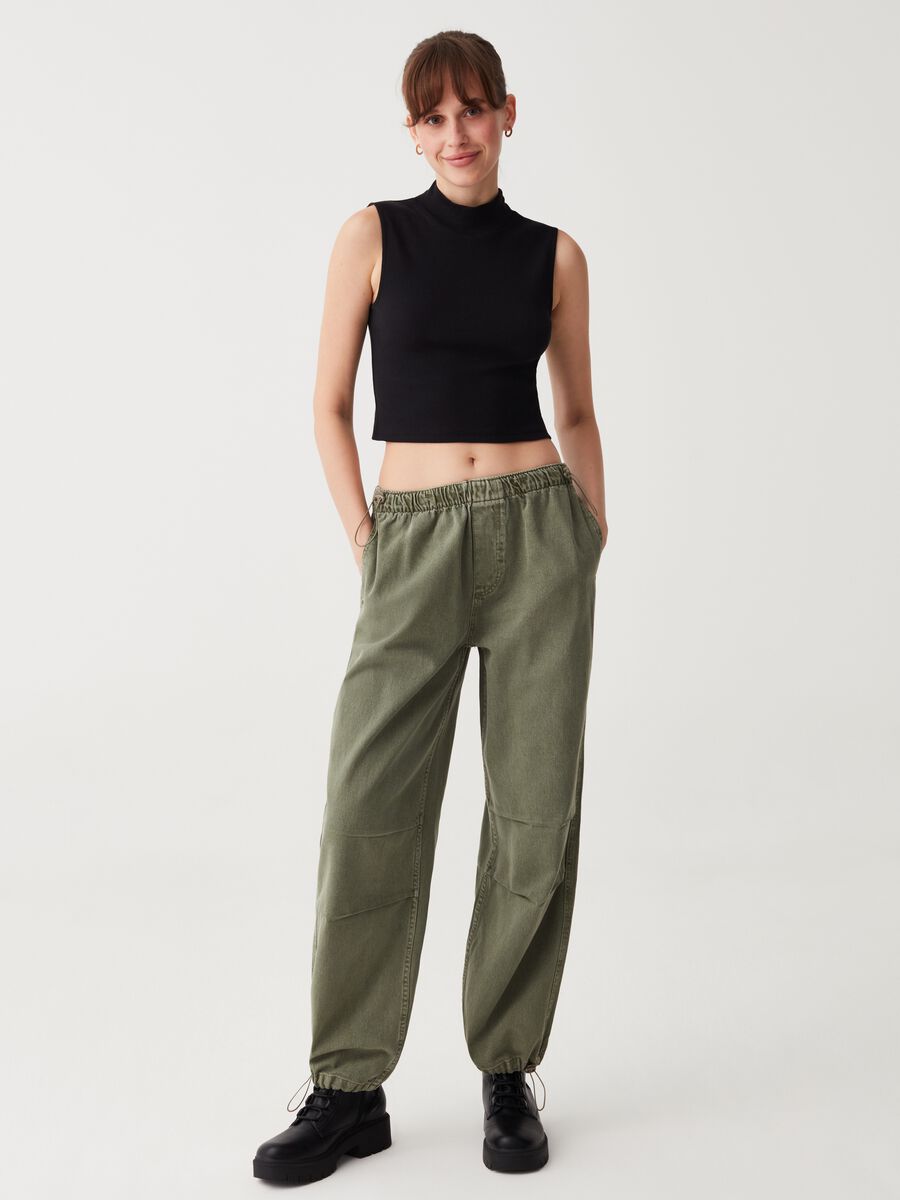 Pantaloni parachute in twill_0