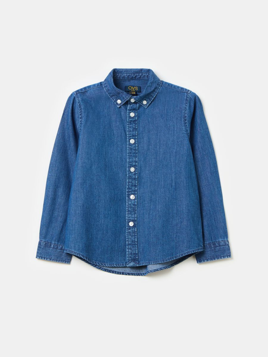 Denim shirt with button-down collar_0