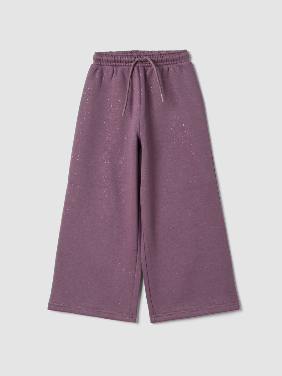 Jogger wide leg viola con vita elasticizzata_0
