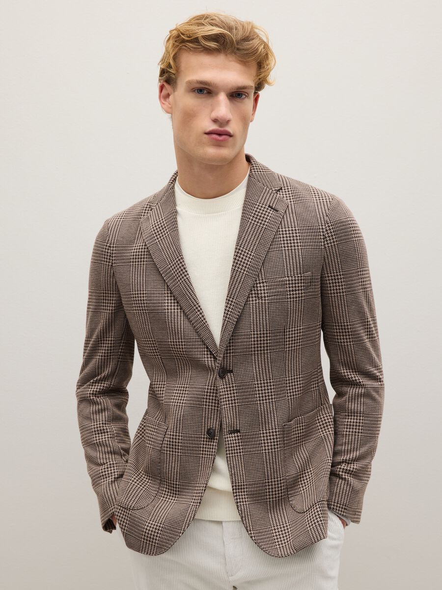 Regular fit brown checked blazer with buttons_1