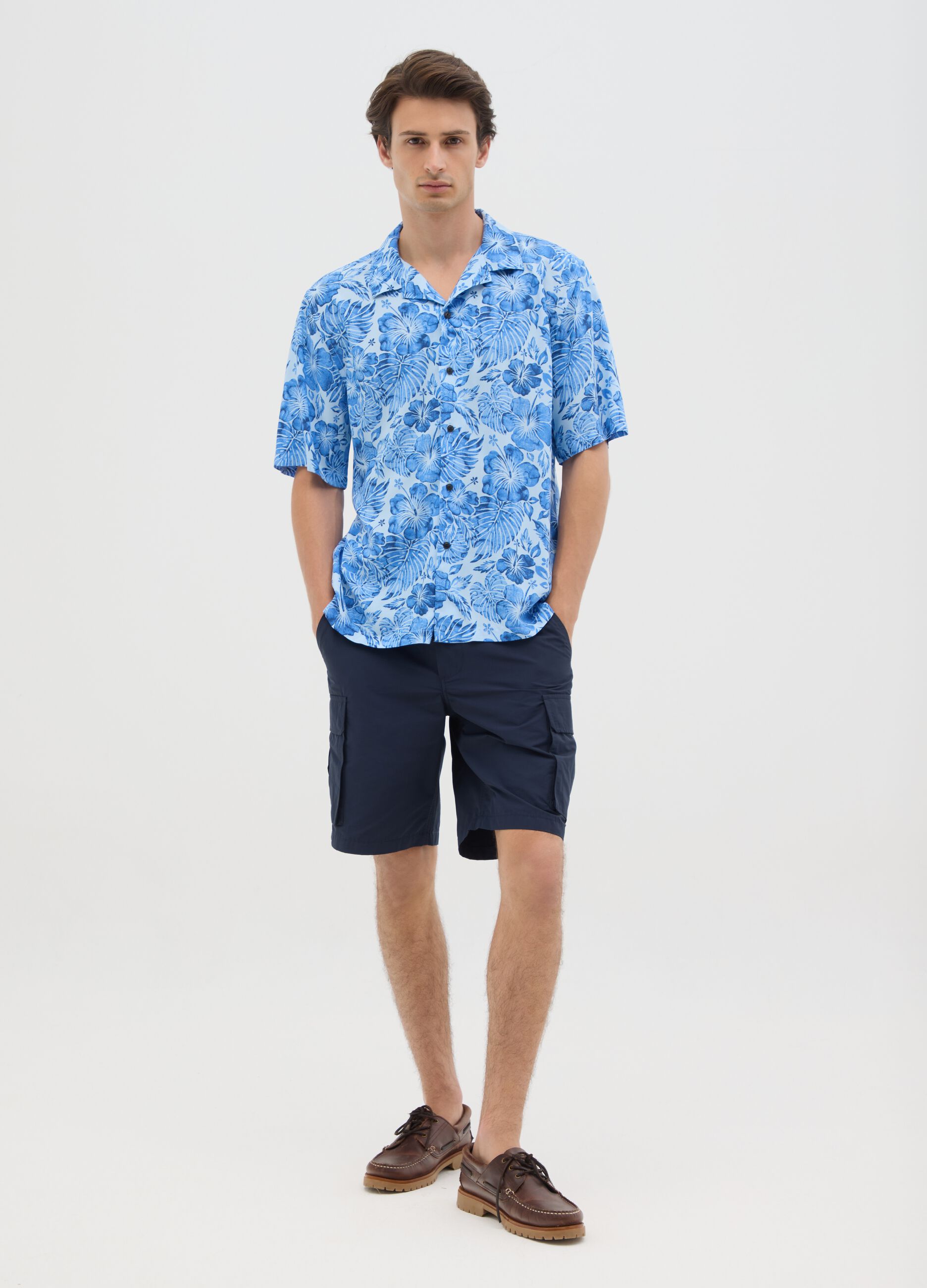 Men's Multicolour Viscose Shirt with Over Fit