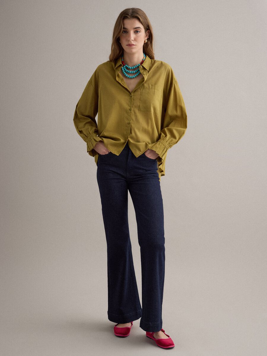 Green short-sleeved pure cotton shirt_2