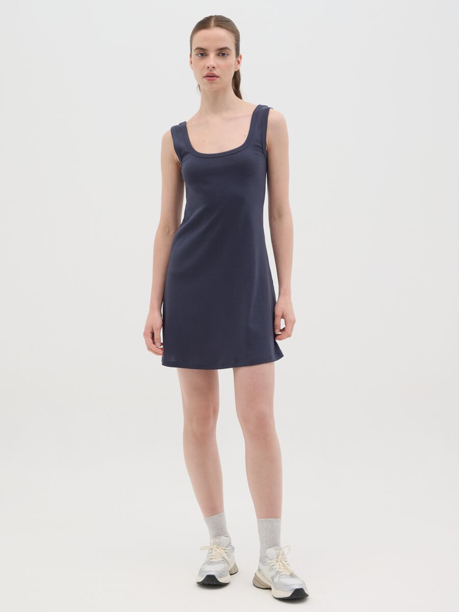 Women's short blue sleeveless cotton dress - regular fit_0