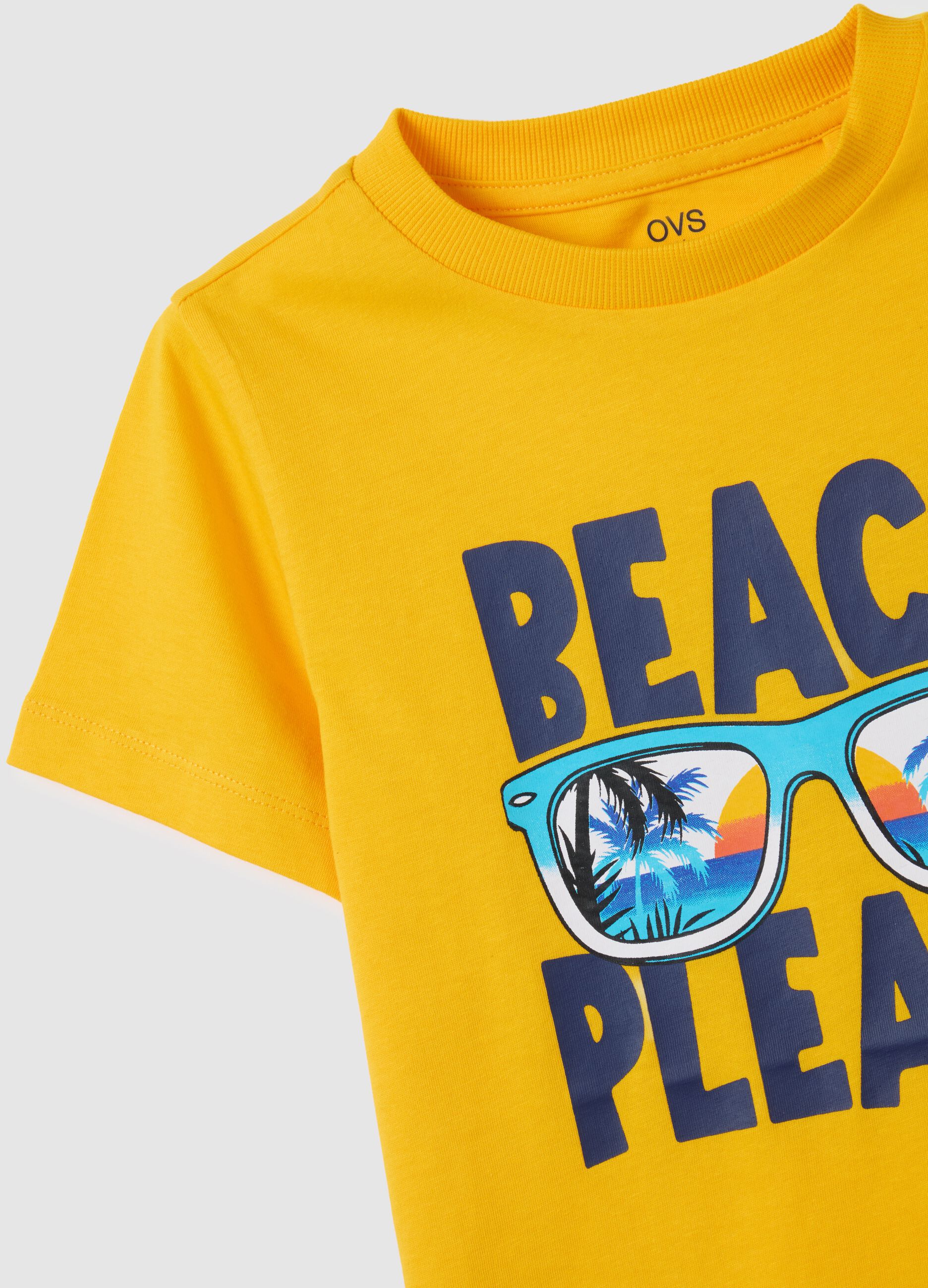 Yellow children's regular fit pure cotton t-shirt with print