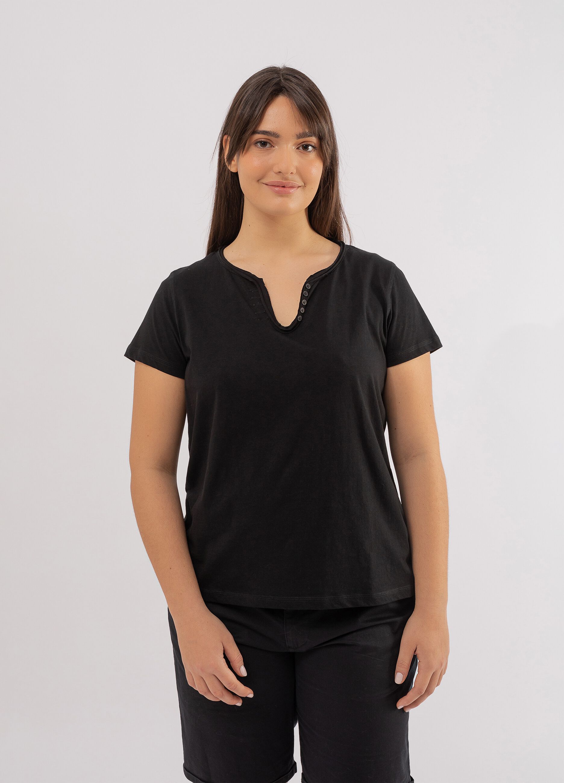 T-shirt scollo a U con taglio a vivo Curvy