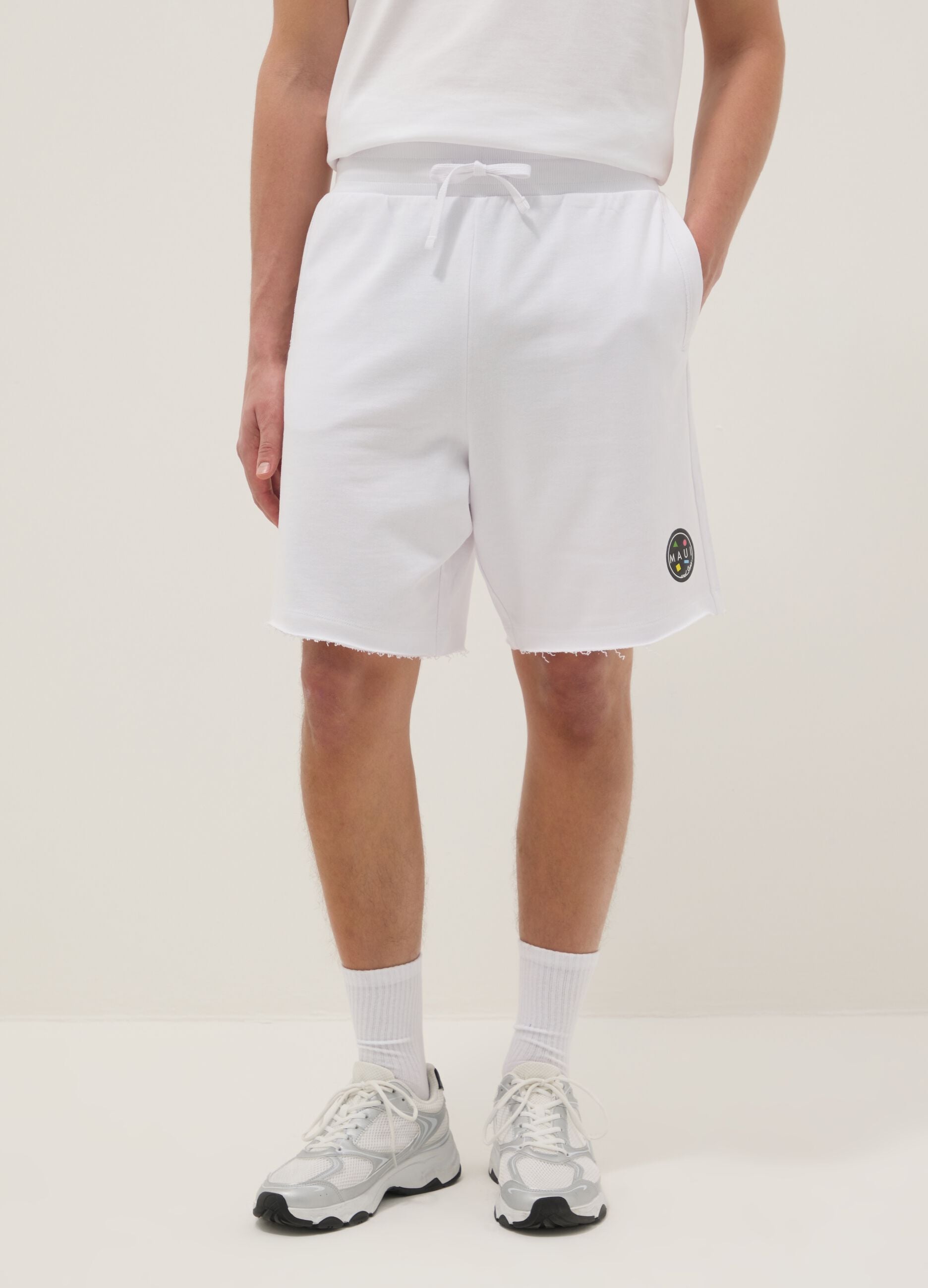 White pure cotton bermuda shorts with elasticated waist