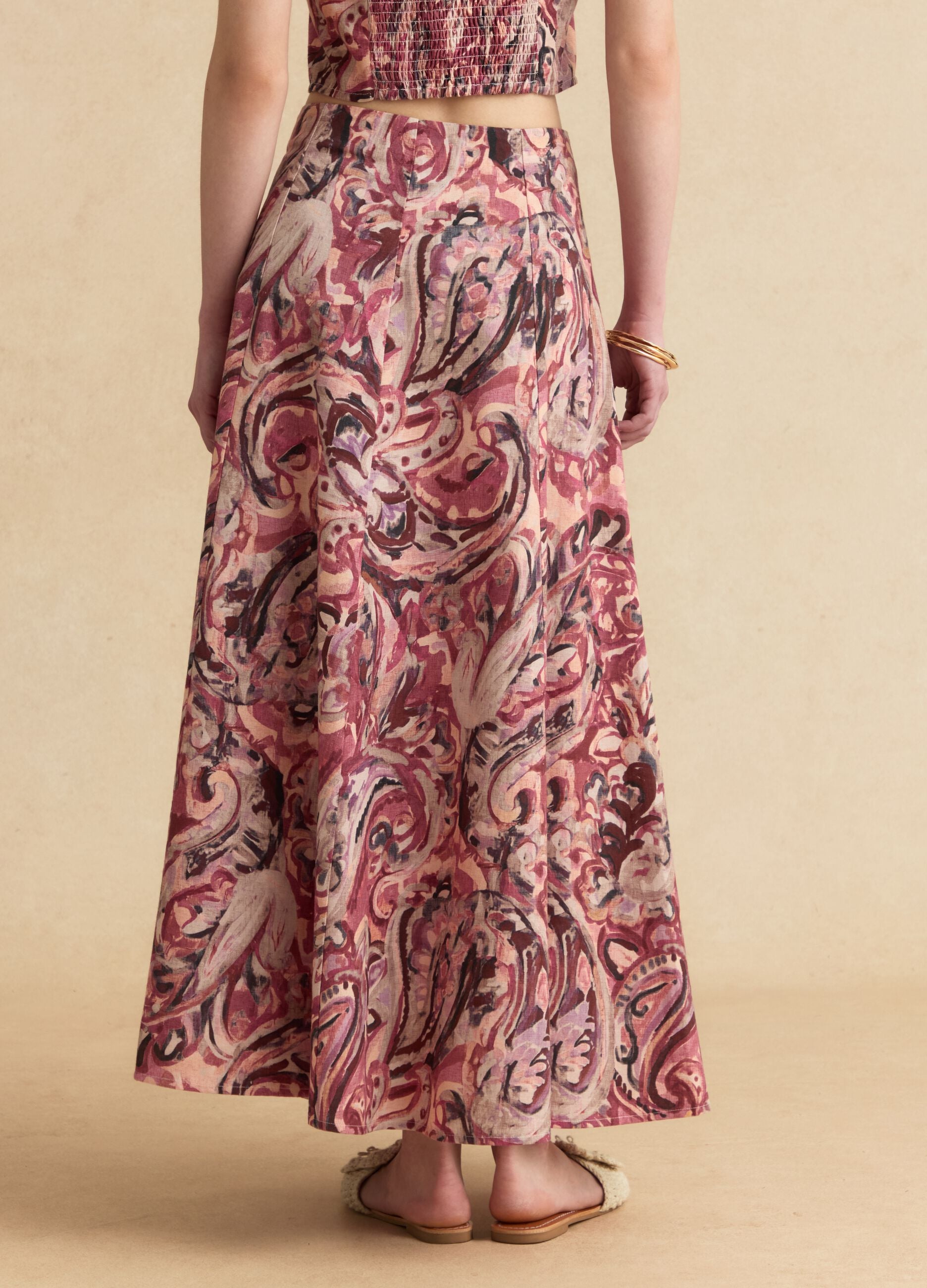Gonna midi multicolor in misto cotone e lino
