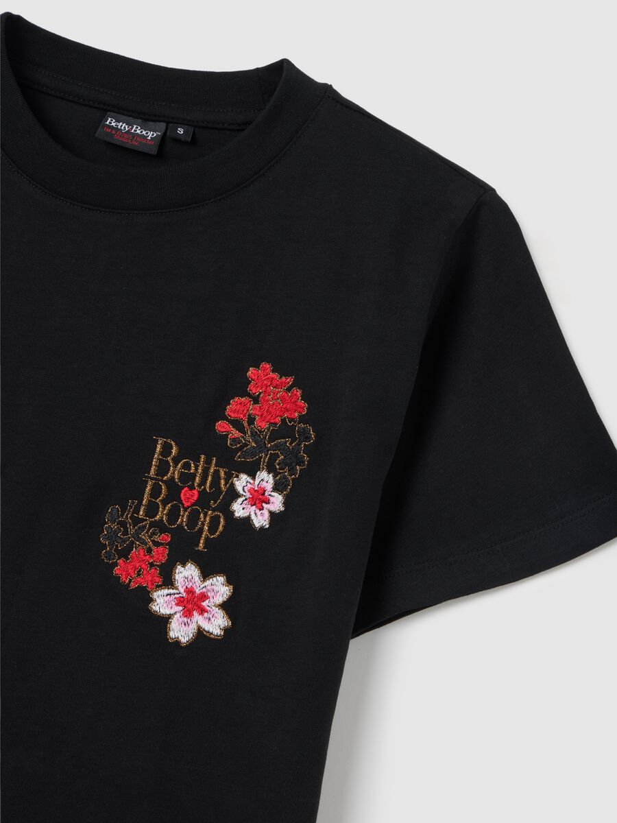 Black Short Sleeve T-Shirt with Betty Boop Embroidery_5