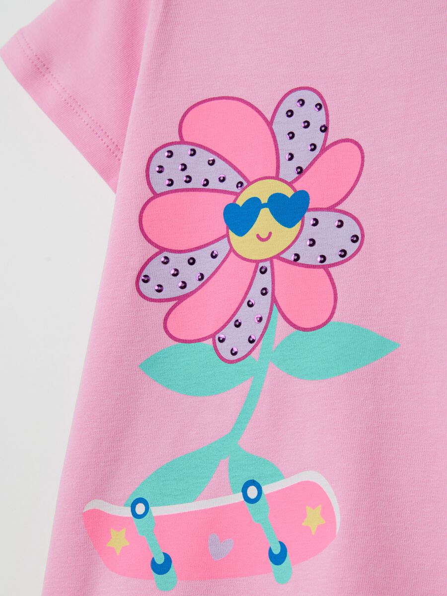 T-shirt with skater flower and diamantés_2