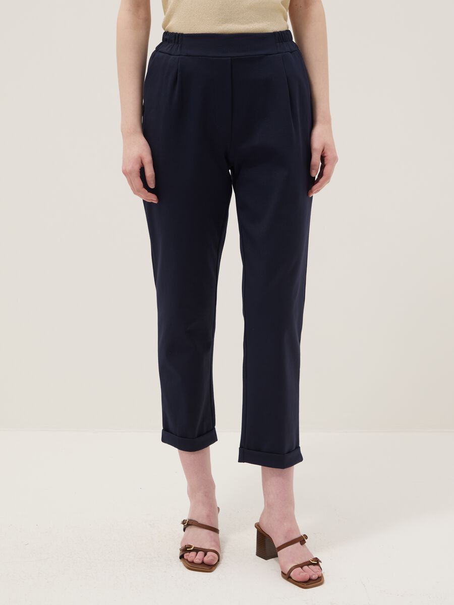 Pantaloni in misto cotone elasticizzato blu regular fit_1