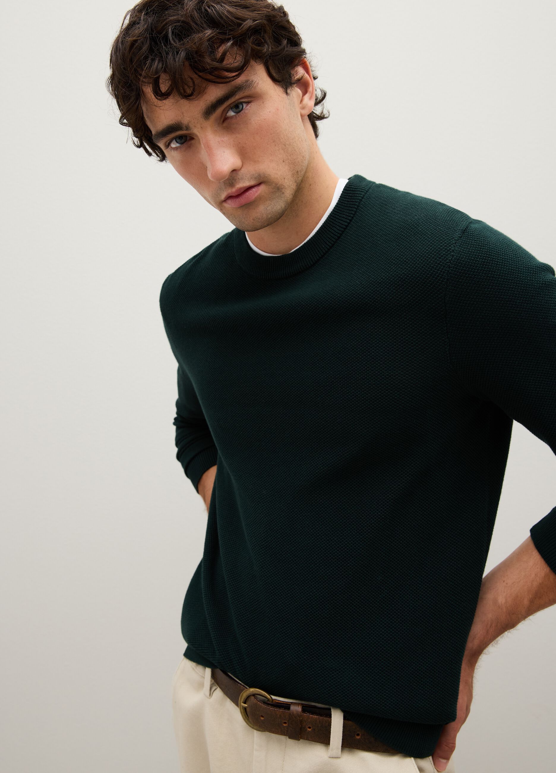Grey Crew Neck Cotton Sweater